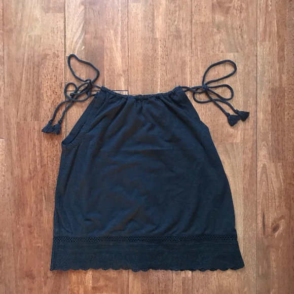 J. Crew Black Tie-Strap Eyelet Trim Tank Size: XXS - Picture 4 of 8